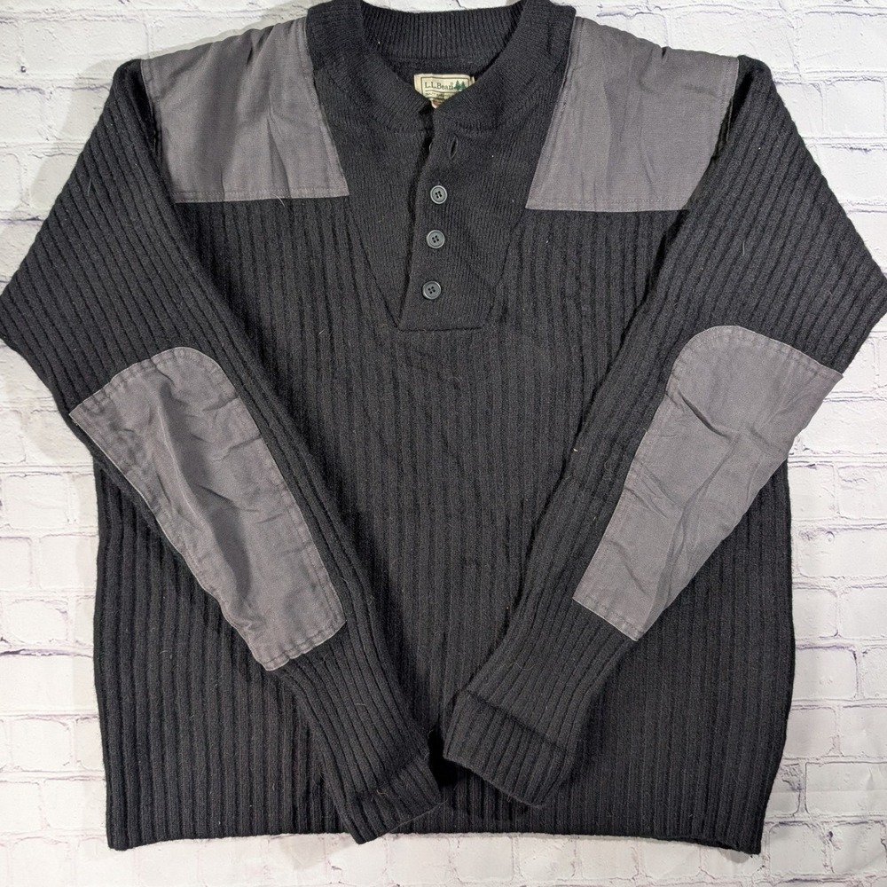 Vintage 90s L.L.Bean Commando Sweater Mens L Merino Wool Military Henley
